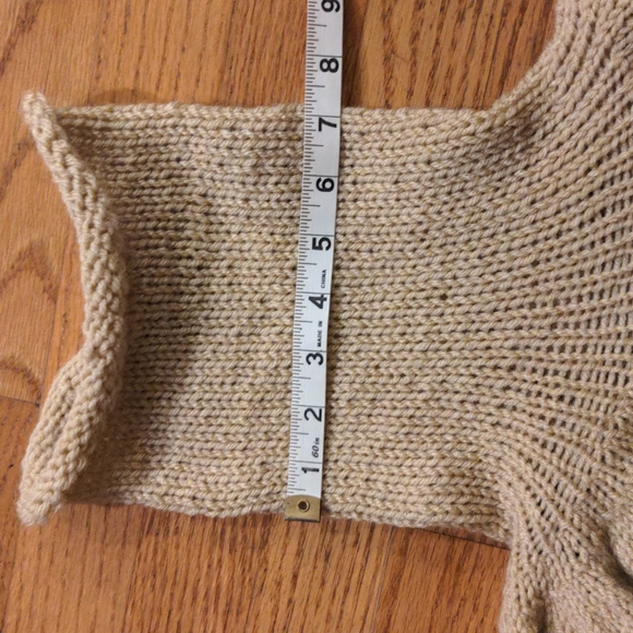 NEW! Hand Knit Color Block Turtleneck Poncho In Basket Weave Pattern Blue Aqua - Picture 7 of 8